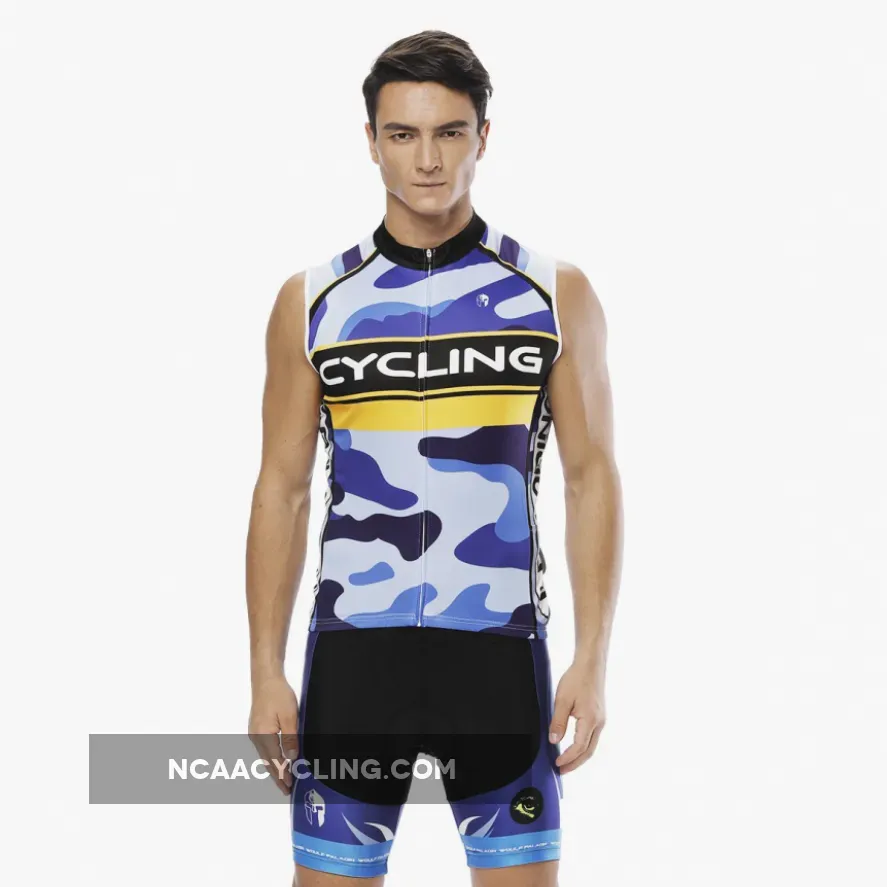 Blue Camo Men's Cycling Sleeveless Bike Jersey/Kit T-shirt Summer Spring Road Bike Wear Mountain Bike MTB Clothes Sports Apparel Top / Suit NO. 816