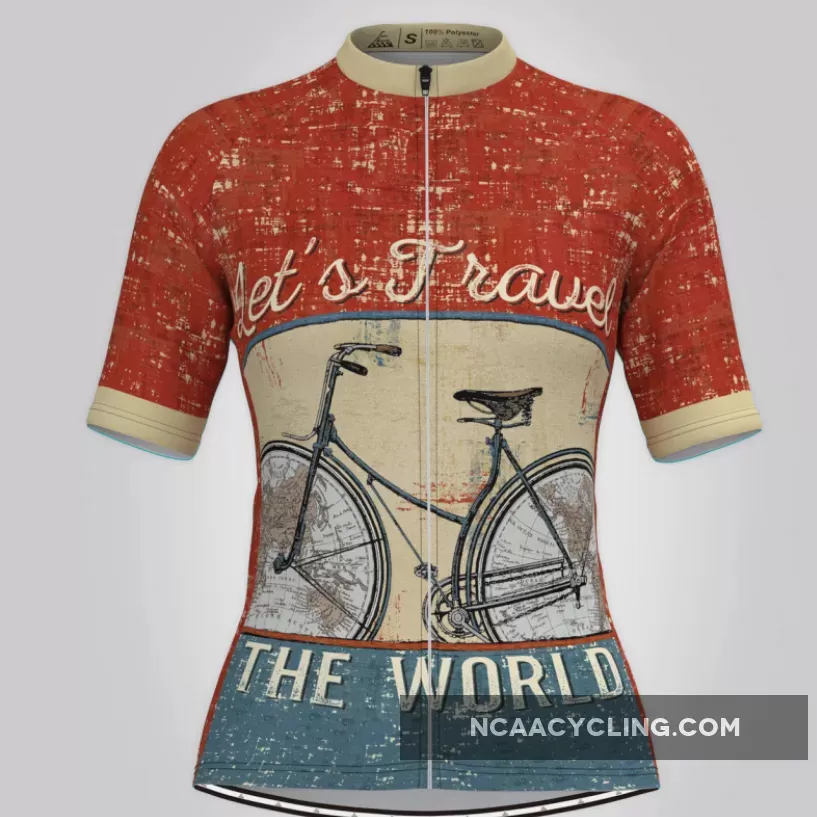 Let's Travel The World Women's Cycling Jersey Red Brand New