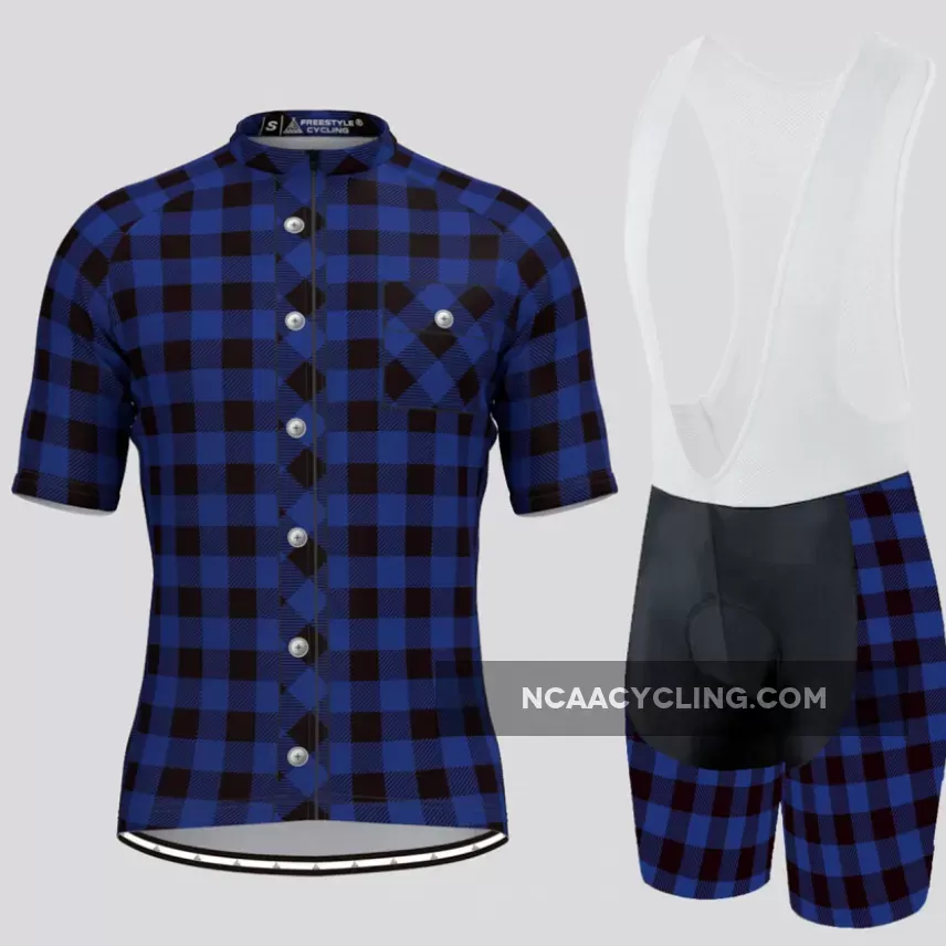 Plaid Checkered Shirt V2 Men's Cycling Kit Blue Outlet