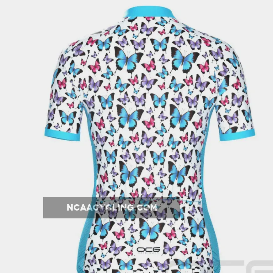 Women's Blue Butterfly Short Sleeve Cycling Jersey