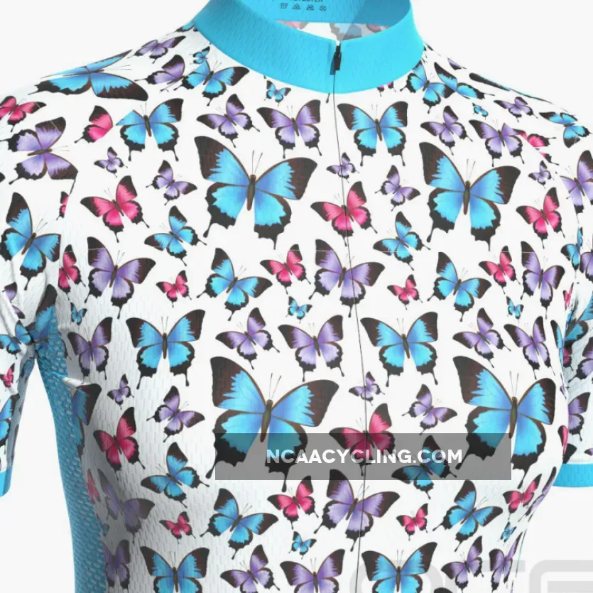 Women's Blue Butterfly Short Sleeve Cycling Jersey