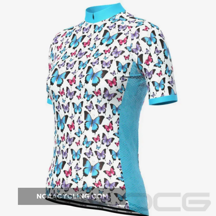 Women's Blue Butterfly Short Sleeve Cycling Jersey