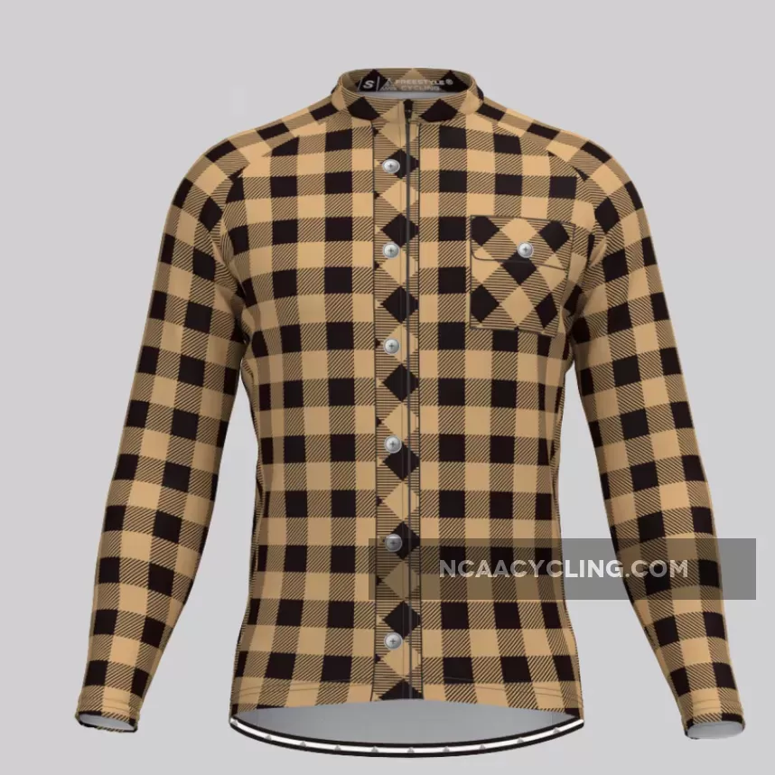 Plaid Checkered Shirt V2 Men's LS Cycling Jersey Gray