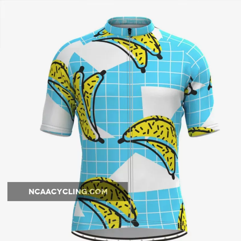 Men's Banana Print Blue Plaid Cycling Jersey Outlet