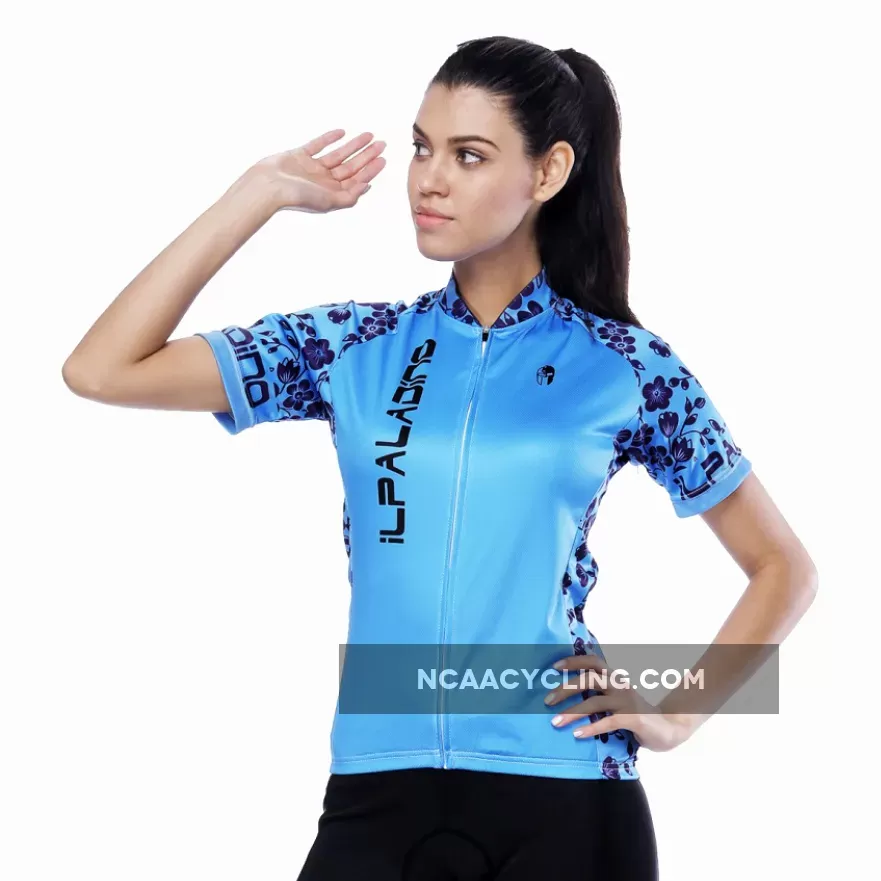 Flower-shoulder Side Blue Women's Cycling Short-sleeve Bike Jersey T-shirt Summer Spring Road Bike Wear Mountain Bike MTB Clothes Sports Apparel Top NO. 804