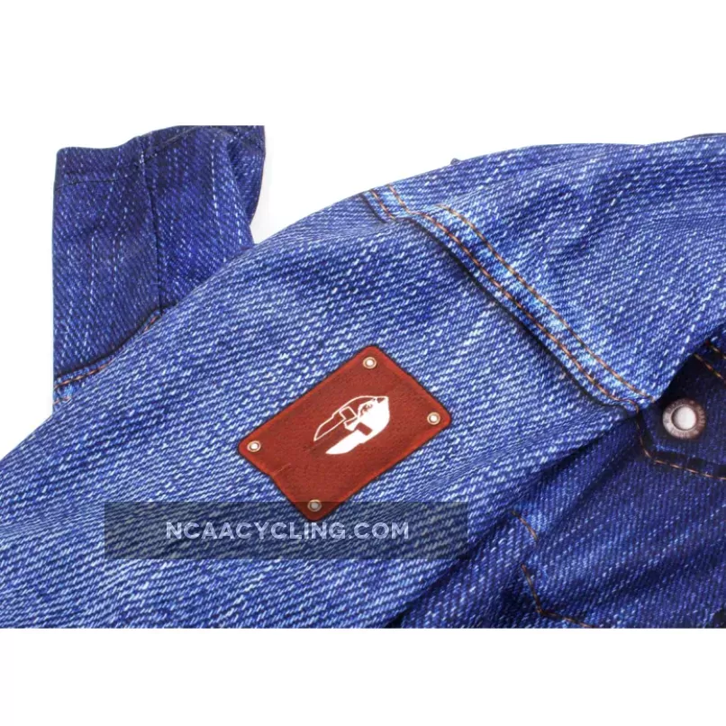 Mens Stylish Denim-blue Hidden-Zipper Long-sleeves Cycling Jersey 607