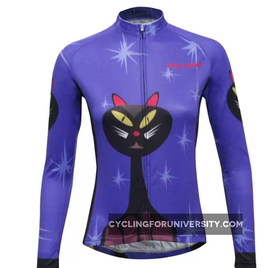 Navy Blue Biking shirt Cycling Jersey and Black Cat Women's Long Sleeves Cycling Jerseys 777