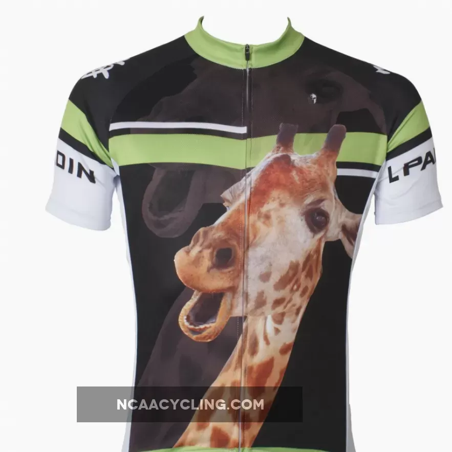 Ilpaladino Giraffe Animal Men's Breathable Quick Dry Short-Sleeve Green&Black Cycling Jersey Bicycling Shirts Summer Sport Wear NO.562