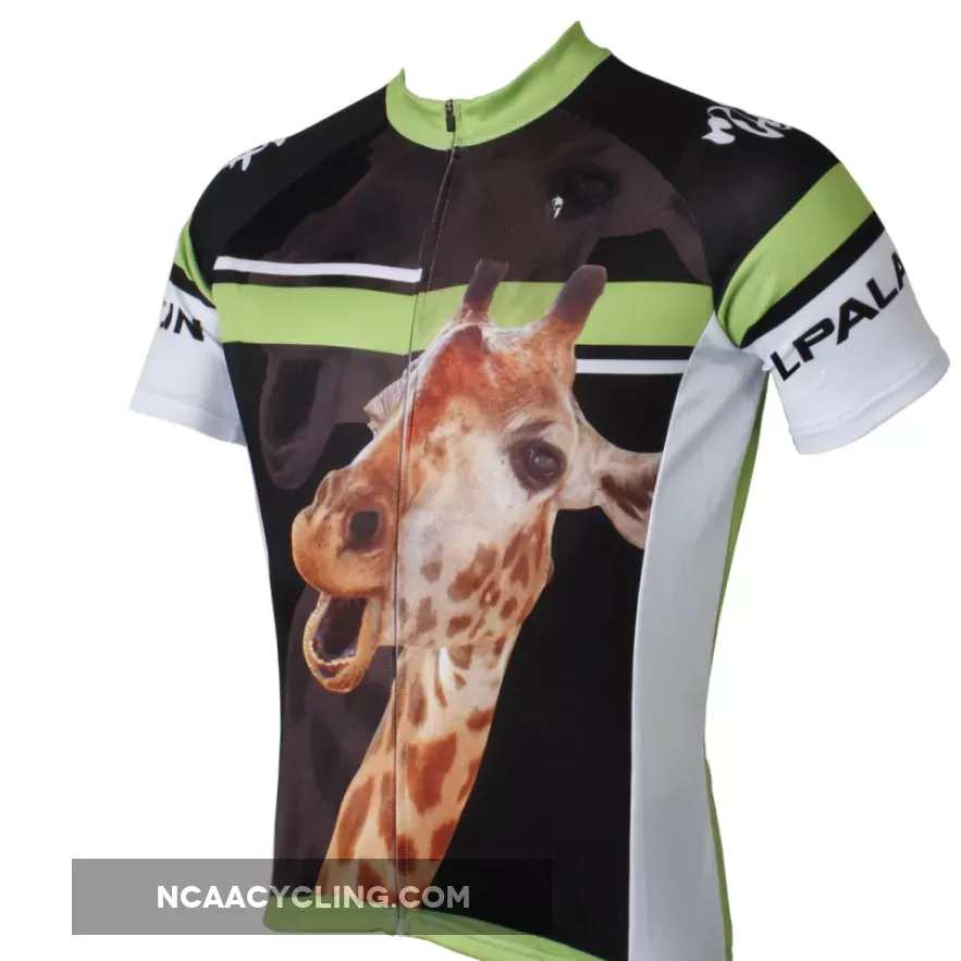 Ilpaladino Giraffe Animal Men's Breathable Quick Dry Short-Sleeve Green&Black Cycling Jersey Bicycling Shirts Summer Sport Wear NO.562