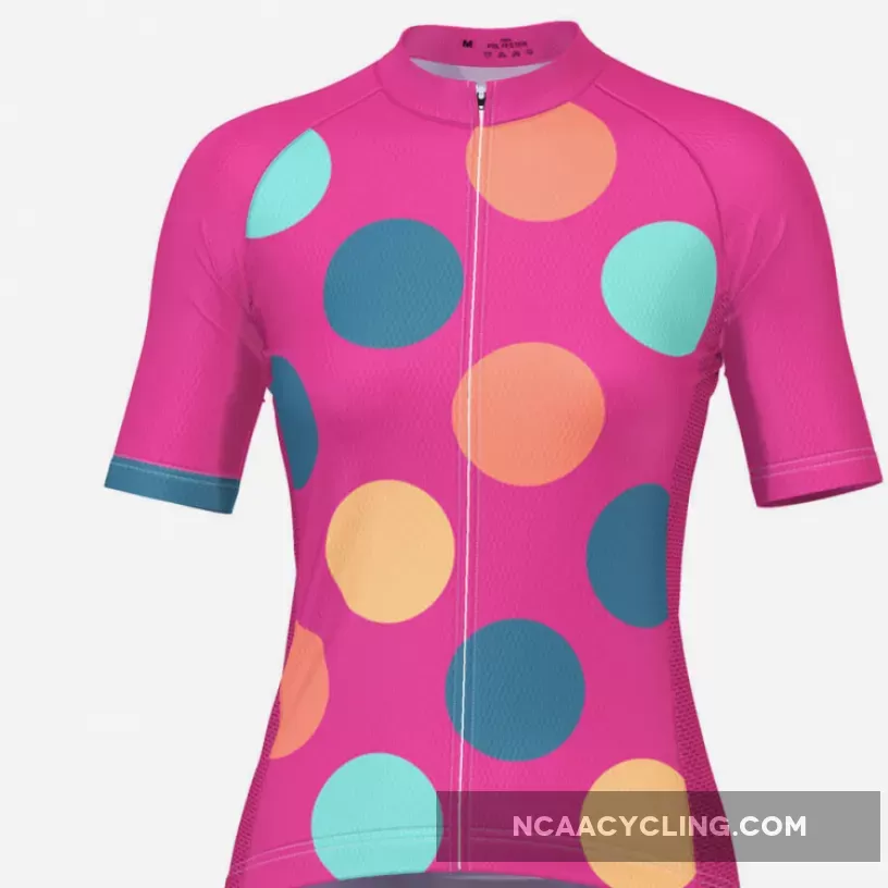 Women's Bold Polka Dot Pink Cycling Jersey For Sale