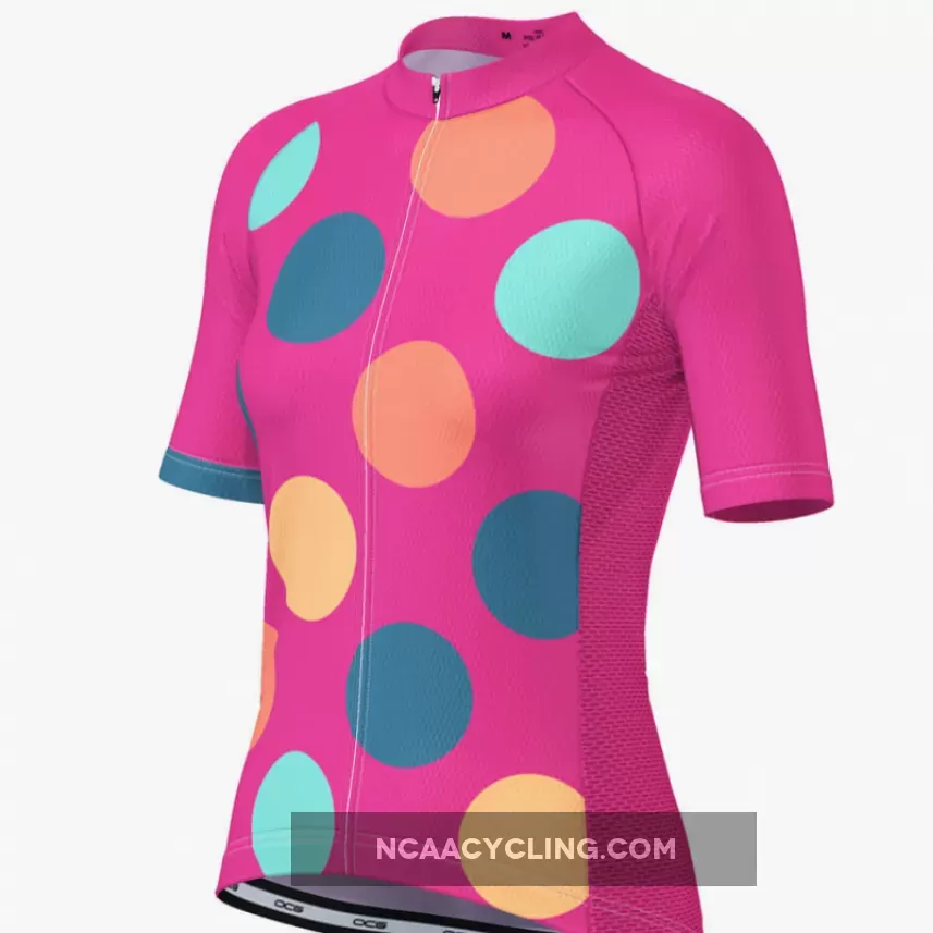 Women's Bold Polka Dot Pink Cycling Jersey For Sale