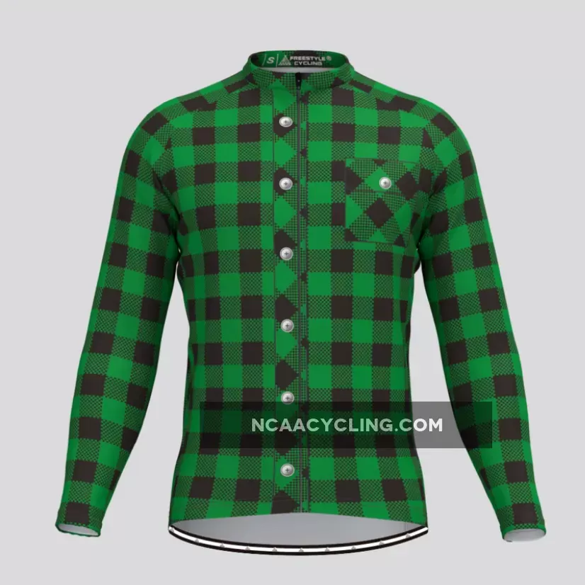 Plaid Checkered Shirt V1 Men's LS Cycling Jersey Green