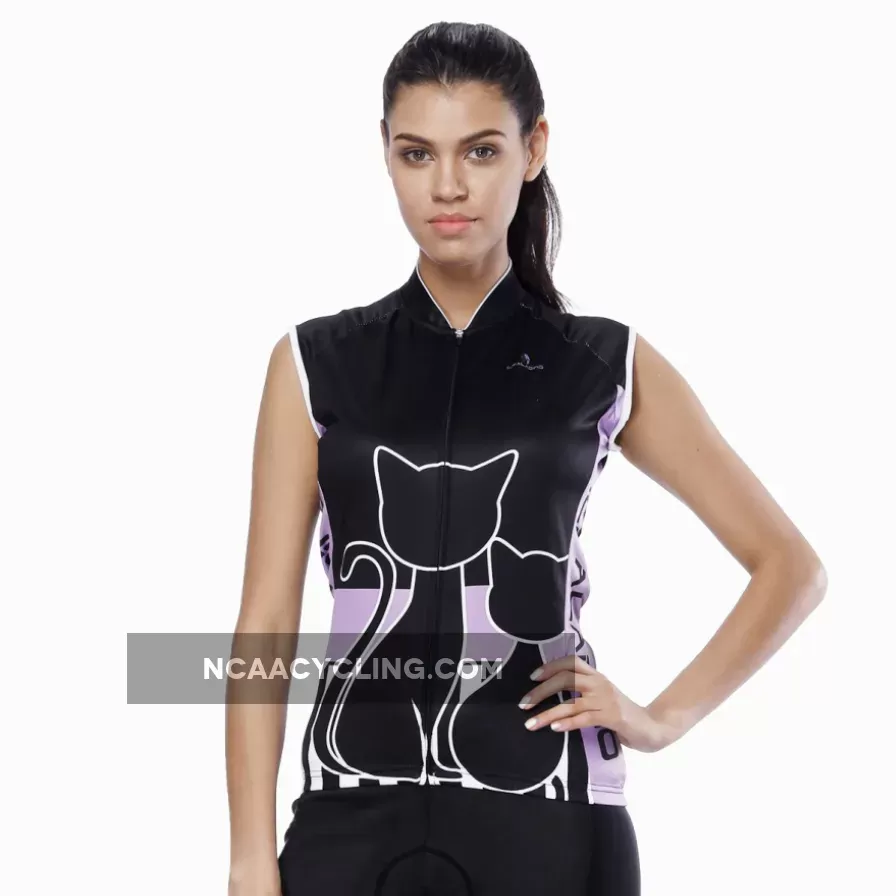 Black Cats Kitty Purple-side Women's Cycling Sleeveless Bike Jersey T-shirt Summer Spring Road Bike Wear Mountain Bike MTB Clothes Sports Apparel Top NO. 799