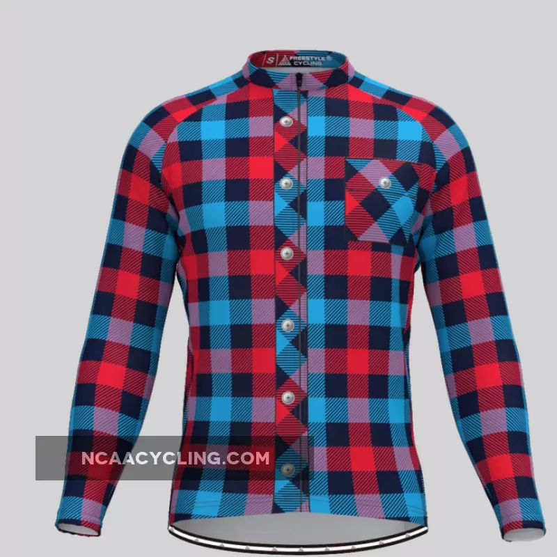 Plaid Checkered Shirt V9 Men's LS Cycling Jersey For Sale