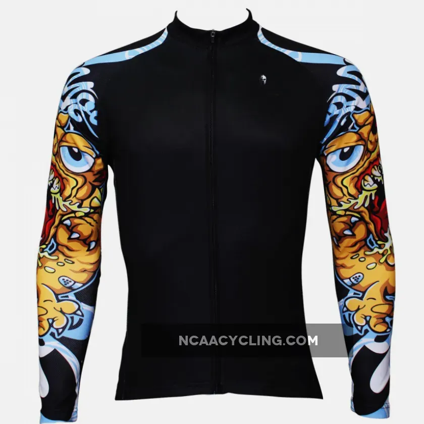 Aggressive Dragon Cool Graphic Blue Arm Print Men's Cycling Long-sleeve Black Jerseys NO.373