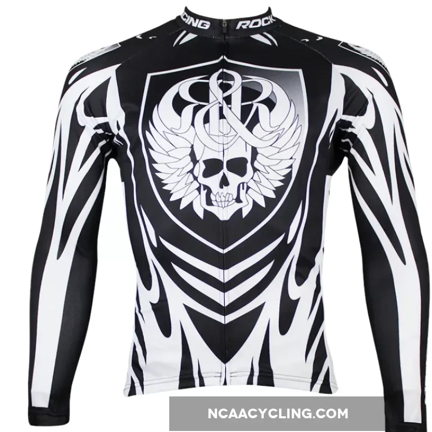 ILPALADINO Rock Racing Skull Black Men's Bike Long-sleeve Cycling Jersey Road/Mountain Bike Wear Breathable Spring Autumn Exercise Bicycling Pro Cycle Clothing Racing Apparel Outdoor Sports Leisure Biking Shirts NO.74