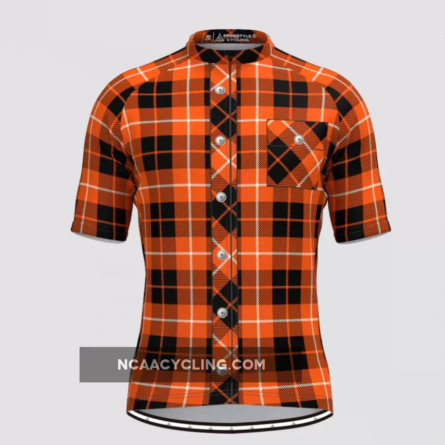 Plaid Checkered Shirt V3 Men's Cycling Jersey Orange Outlet