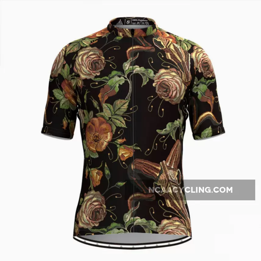 Men's Retro Rose Flower Embroidery Stitches Cycling Jersey V2