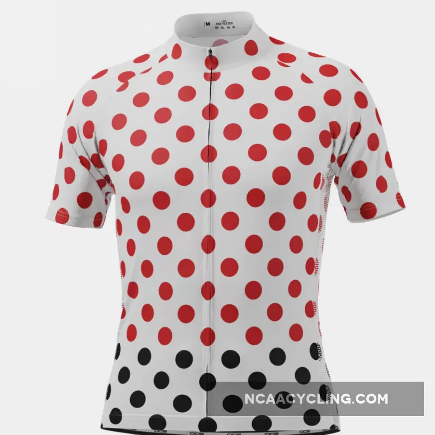 Men's White Polka Dot Short Sleeve Cycling Jersey, Polka Dot Shorts Mens