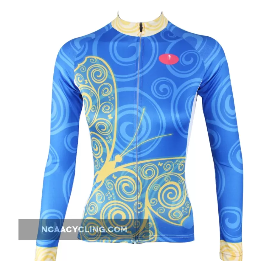 ILPALADINO Women's Long Sleeves Blue Yellow-butterfly Cycling Jersey Apparel Outdoor Sports Gear Leisure Biking T-shirt NO.323