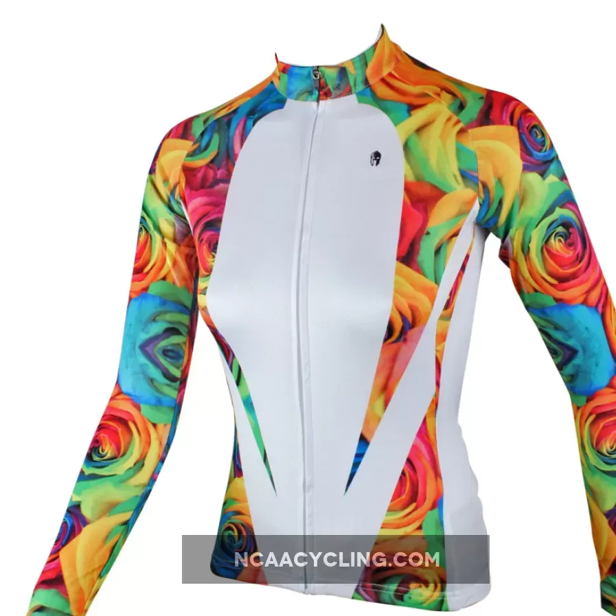 Ilpaladino Rose Patterns Elegant Women's Long-Sleeve Cycling Jersey Spring Autumn Exercise Bicycling Pro Cycle Clothing Racing Apparel Outdoor Sports Leisure Biking Shirts Breathable Sport Clothes NO.224