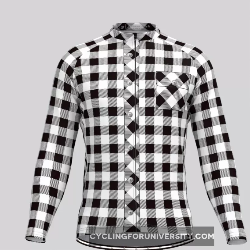 Plaid Checkered Shirt V2 Men's LS Cycling Jersey White