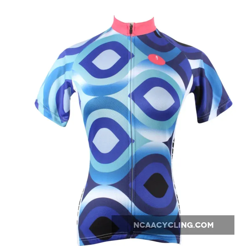 Ilpaladino Scrollwork Pink-collar Blue Women's Quick Dry Short-Sleeve Cycling Jersey Biking Shirts Breathable Summer Sport Clothes NO.182
