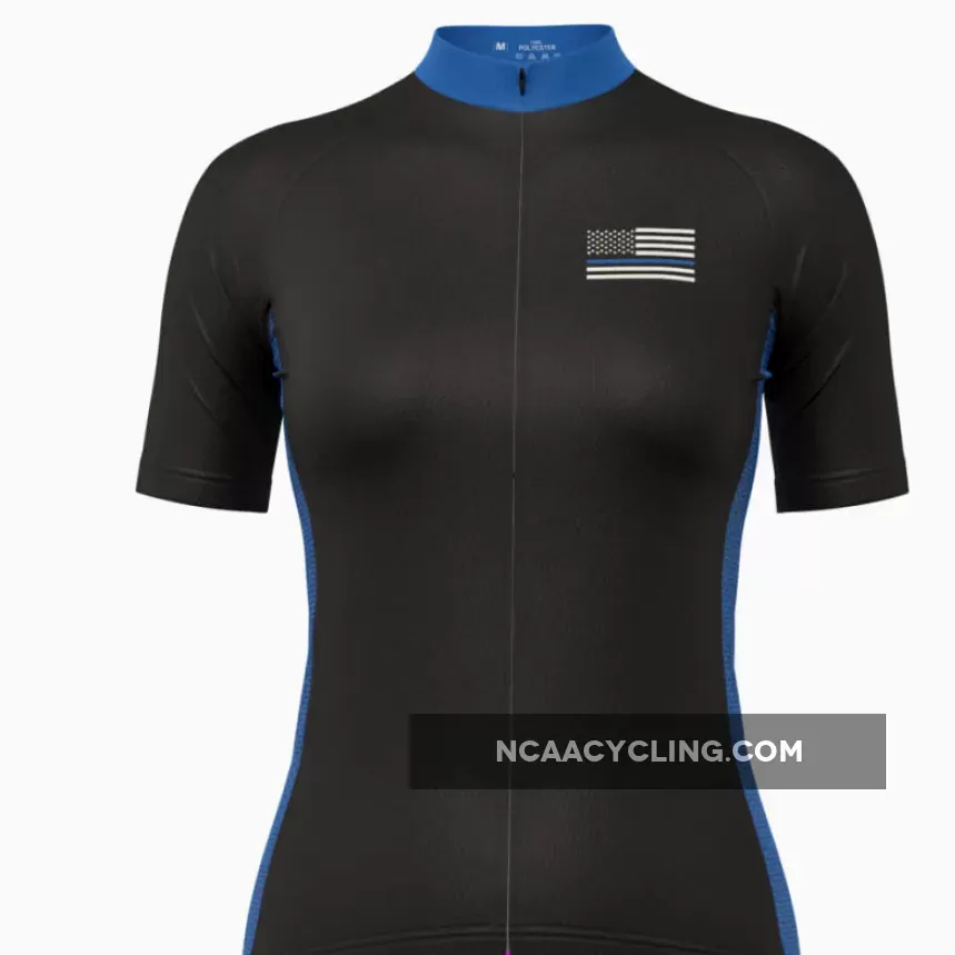 Women's Blue American Flag Short Sleeve Cycling Jersey