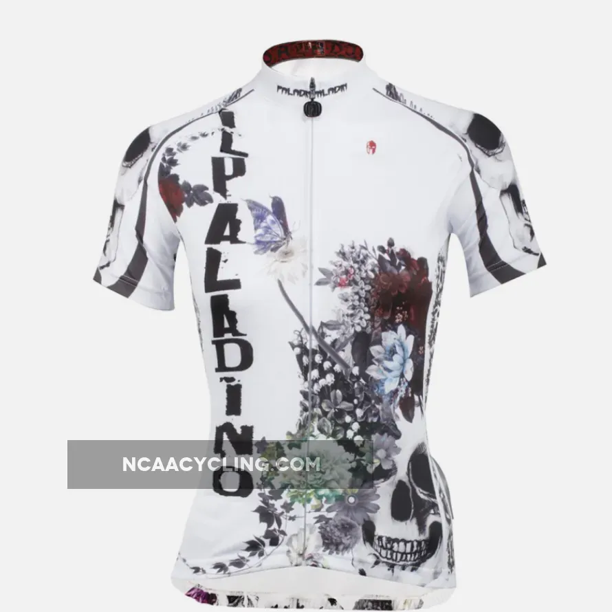 ILPALADINO Flower Blossom&Skull Women's Summer Cycling Short Jersey Bike Shirt SportsWear Exercise Bicycling Pro Cycle Clothing Racing Apparel Outdoor Sports Leisure Biking Shirts Quick—dry Shirt 091
