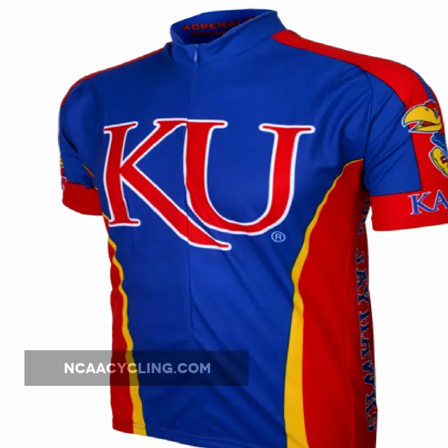 University of Kansas Jayhawks 3/4 zip Men's Short Sleeve Cycling Jersey, Kansas Jayhawk Jersey KANSAS-MED