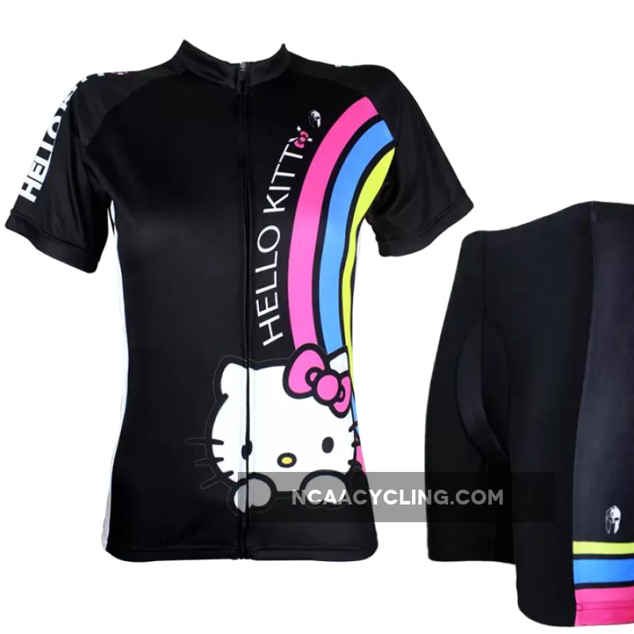 Cartoon World-HELLO KITTY Women's Long/short-sleeve Cycling Suit/Jersey Jacket T-shirt Summer Spring Autumn Clothes Sportswear Pro Cycle Clothing Racing Apparel Outdoor Sports Leisure Biking T-shirt Black Kit NO.025