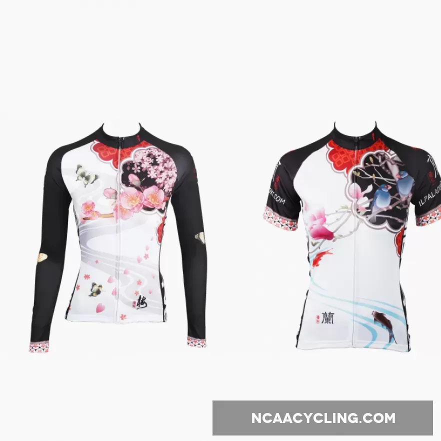 Two women's Magnolia& Peach Blossom flowers cycling short-sleeve&long-sleeve jerseys gear Spring&Summer Chinese Style sportswear Pro Cycle Clothing Racing Apparel Outdoor Sports Leisure Biking T-shirt NO.542/547