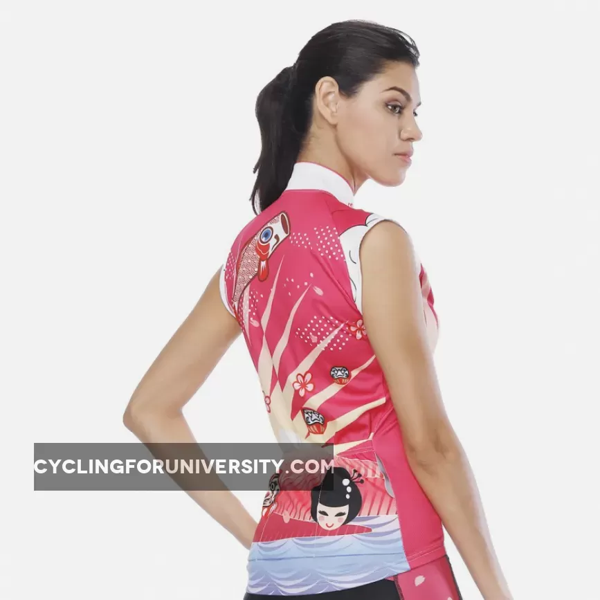Flying Fish Carps Red Pink Women's Cycling Sleeveless Bike Jersey/Kit T-shirt Summer Spring Road Bike Wear Mountain Bike MTB Clothes Sports Apparel Top / Suit NO. 806