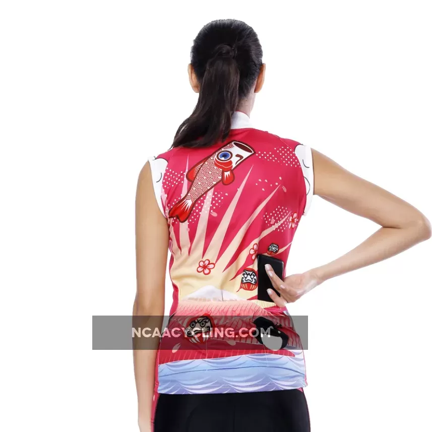 Flying Fish Carps Red Pink Women's Cycling Sleeveless Bike Jersey/Kit T-shirt Summer Spring Road Bike Wear Mountain Bike MTB Clothes Sports Apparel Top / Suit NO. 806