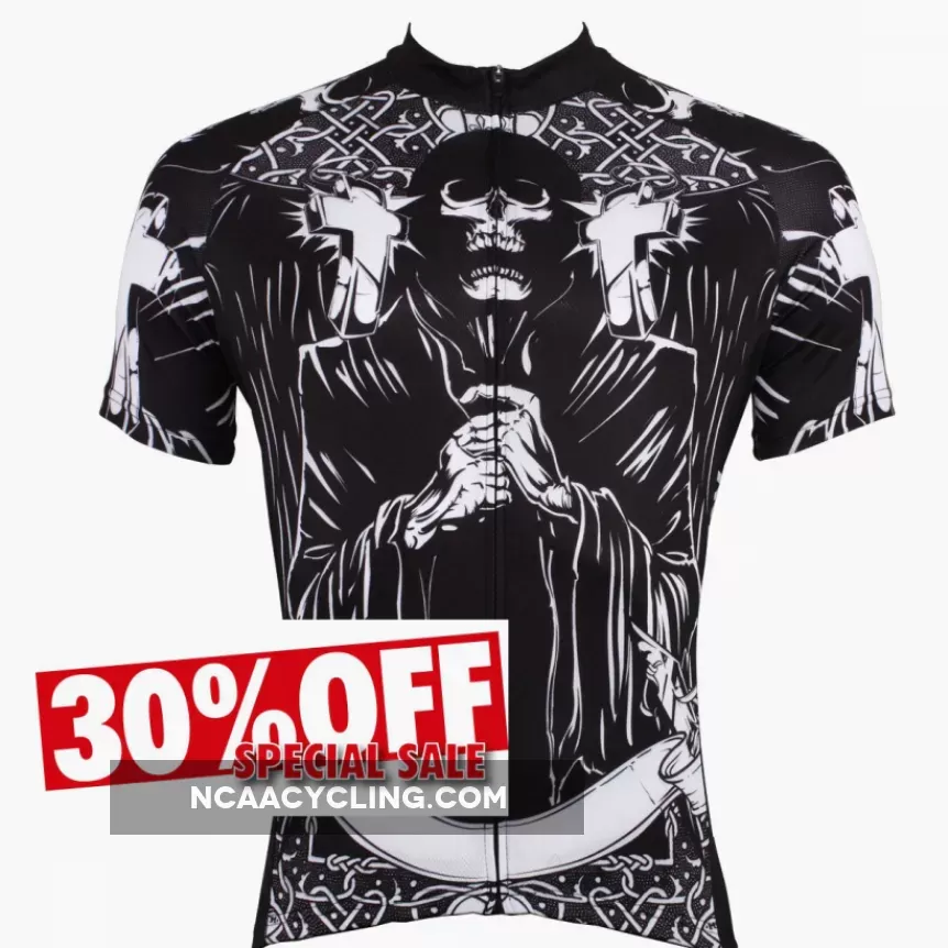 ILPALADINO Men's Black Cycling Jersey Prayer Skull Bike Shirt Quick Dry Spring Autumn Exercise Bicycling Pro Cycle Clothing Racing Apparel Outdoor Sports Leisure Road Bike Wear Breathable 516