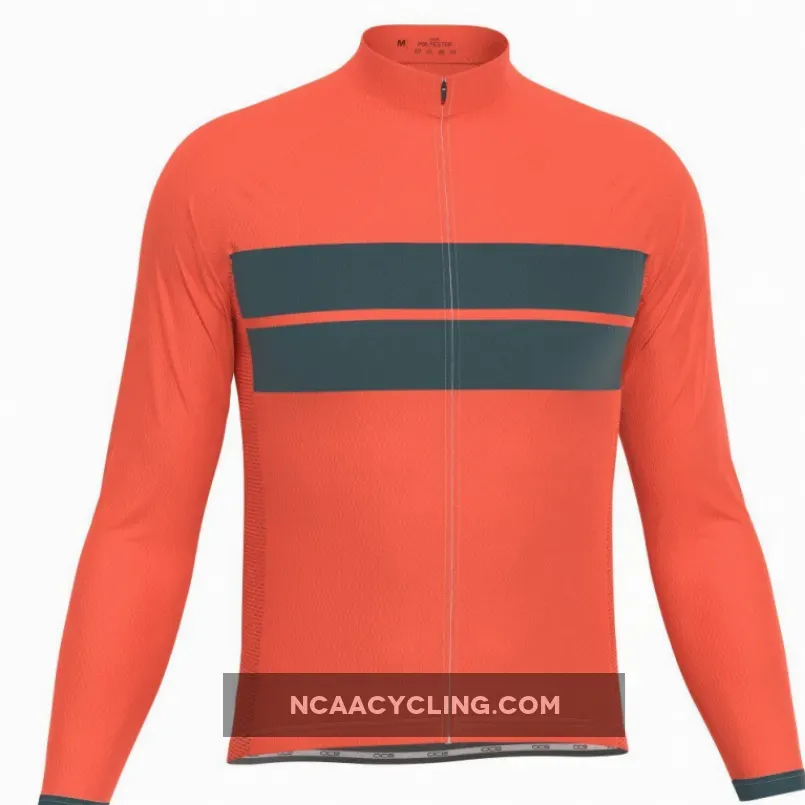 Men's Retro Two Stripe Orange Long Sleeve Cycling Jersey, Orange Cycling Jersey