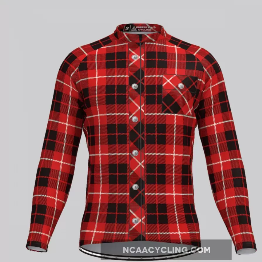 Plaid Checkered Shirt V5 Men's LS Cycling Jersey For Sale