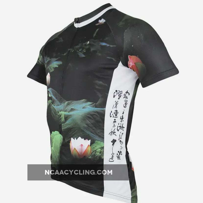 ILPALADINO Lotus Pond Nature Men's Cycling Mountain Bike Jersey Summer Lotus Breathable Bike Apparel Outdoor Sports Gear Leisure Biking T-shirt Black NO.147