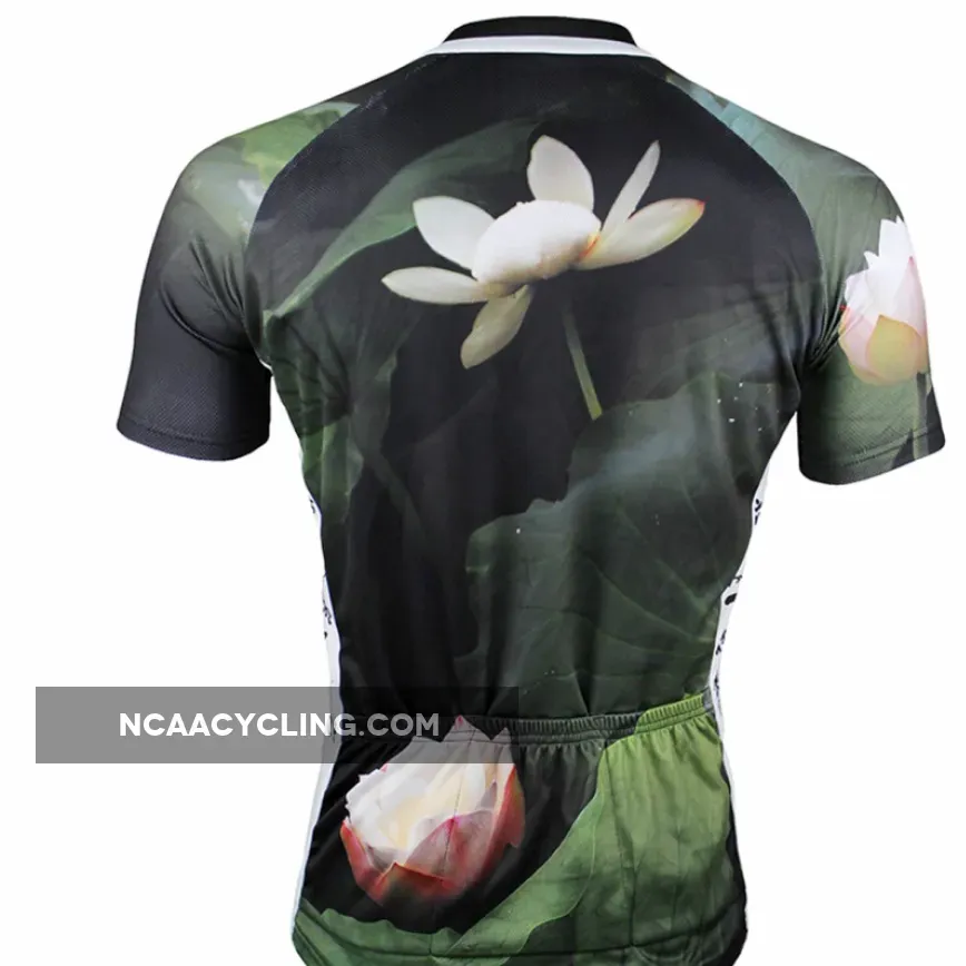 ILPALADINO Lotus Pond Nature Men's Cycling Mountain Bike Jersey Summer Lotus Breathable Bike Apparel Outdoor Sports Gear Leisure Biking T-shirt Black NO.147