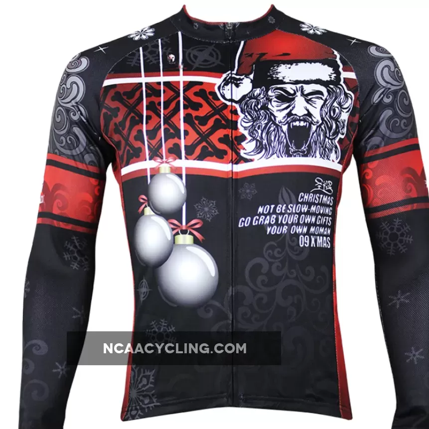Hot Sale Cycling Jersey Cycling Clothing Wholesale Spring and Summer Men's Long-sleeved Jersey Santa Claus Design Christmas Gifts Black and Red NO.090