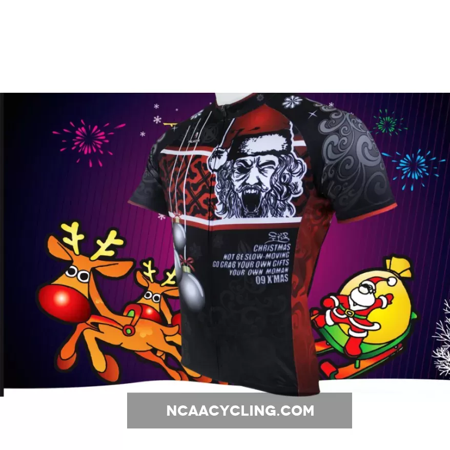 Hot Sale Cycling Jersey Cycling Clothing Wholesale Spring and Summer Men's Long-sleeved Jersey Santa Claus Design Christmas Gifts Black and Red NO.090