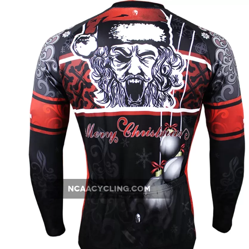 Hot Sale Cycling Jersey Cycling Clothing Wholesale Spring and Summer Men's Long-sleeved Jersey Santa Claus Design Christmas Gifts Black and Red NO.090