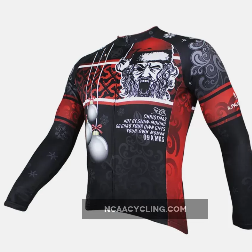 Hot Sale Cycling Jersey Cycling Clothing Wholesale Spring and Summer Men's Long-sleeved Jersey Santa Claus Design Christmas Gifts Black and Red NO.090