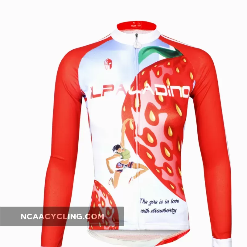 ILPALADINO Fruit Food Strawberry Red Women's Long Sleeves Cycling Jersey Spring Autumn Summer Outdoor Sports Gear Leisure Biking T-shirt NO.735
