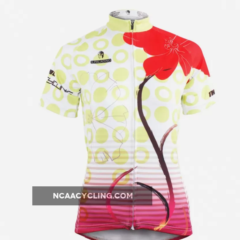 Ilpaladino Red Flowers Summer Women's Short-Sleeve Cycling Jersey Biking Shirts Breathable Outdoor Sports Gear Leisure Biking T-shirt Sports Clothes NO.597