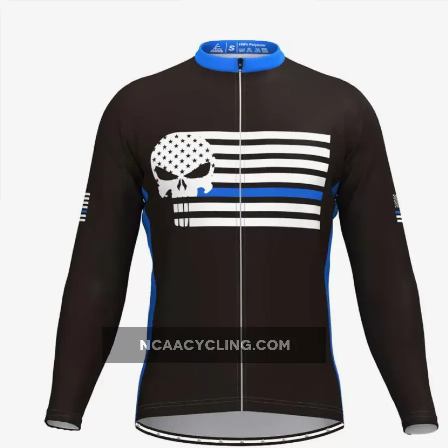 Punisher USA Blue Flag Men's Long Sleeve Cycling jersey