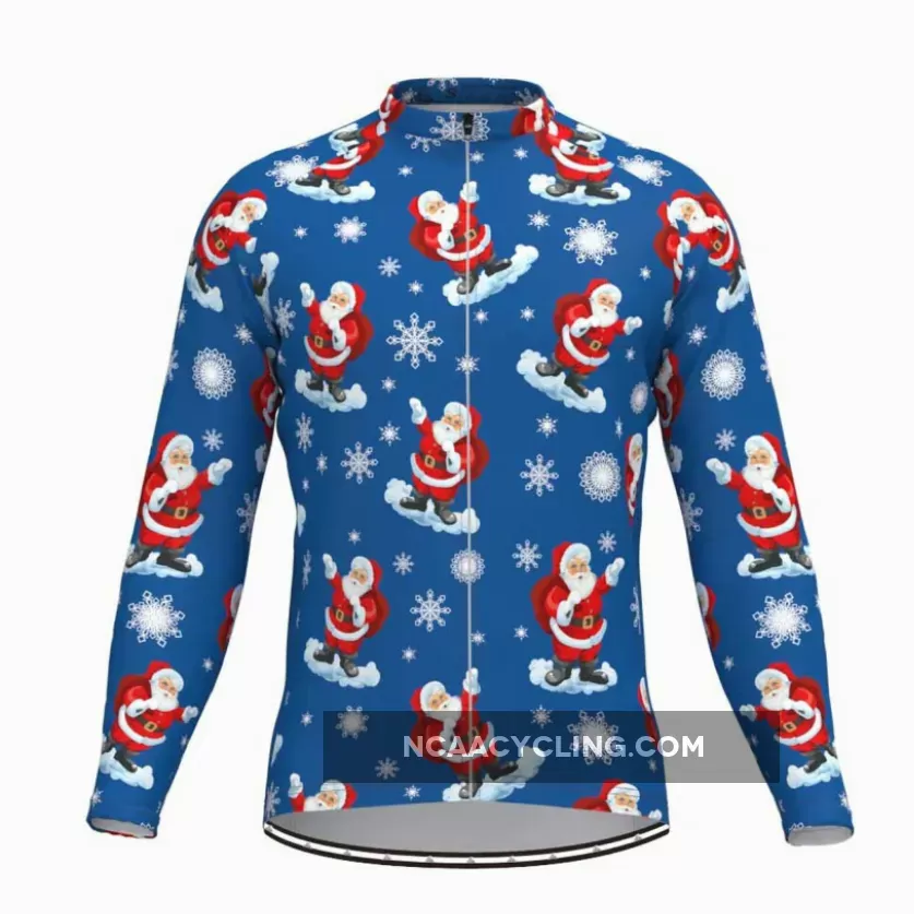 Merry Christmas Santa Gifts LS Cycling Jersey Blue Outlet