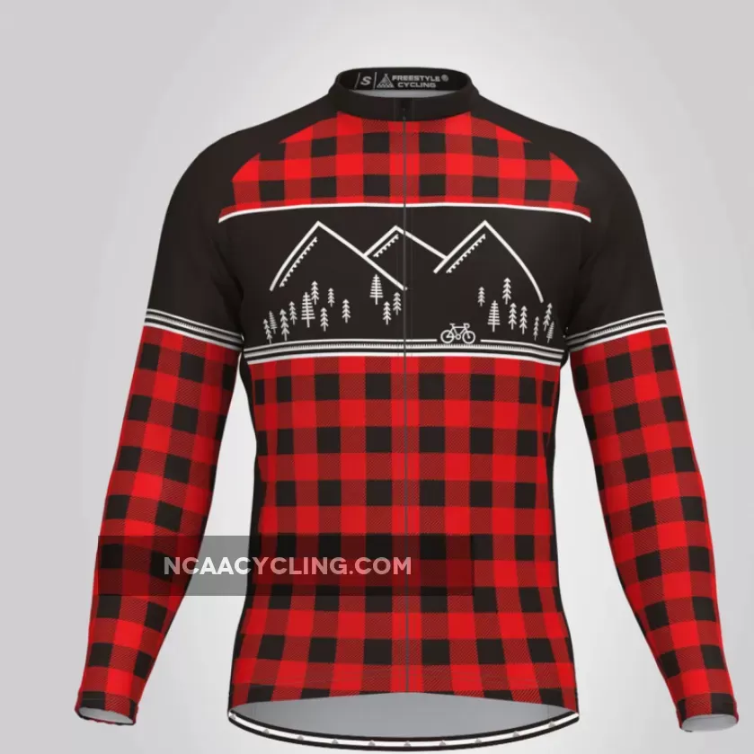 FC Classic Lumberjack Long sleeve Men's Cycling Jersey Red Black