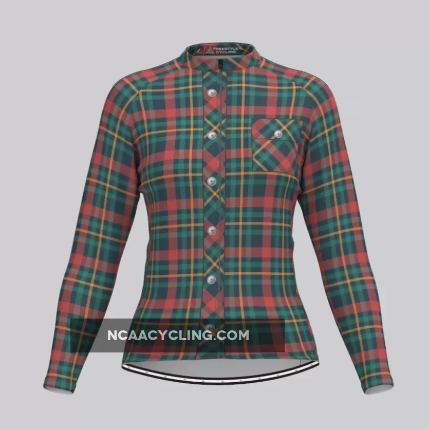Plaid Checkered Shirt V28 Women's LS Cycling Jersey