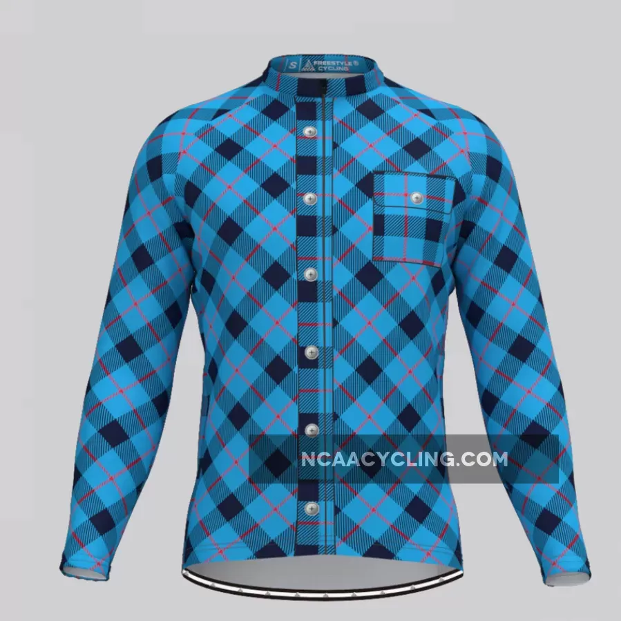 Plaid Checkered Shirt V10 Men's LS Cycling Jersey Outlet